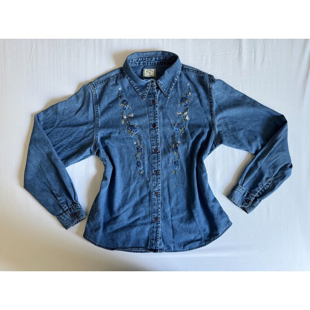 Vintage Wrangler Embroidered Denim Button-Up Shirt